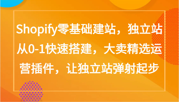Shopify零基础建站，独立站从0-1快速搭建，大卖精选运营插件，让独立站弹射起步-盛科网创