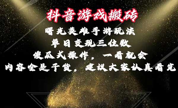 抖音游戏搬砖/曙光英雄-盛科网创