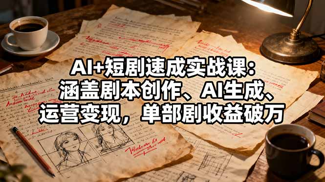 AI+短剧速成实战课：涵盖剧本创作、AI生成、运营变现，单部剧收益破万-盛科网创