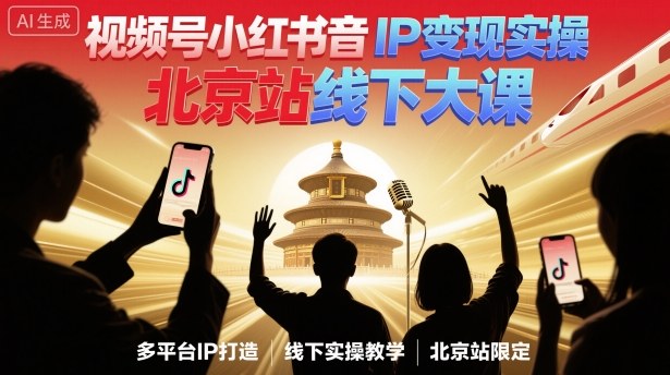 视频号小红书抖音IP变现实操北京站线下大课，40+行业短视频高变现姿势，100+IP高变现实操技术-盛科网创