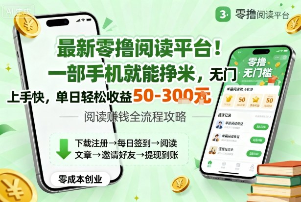最新零撸阅读平台！一部手机就能挣米，无门槛上手快，单日轻松收益50-3张【揭秘】-盛科网创