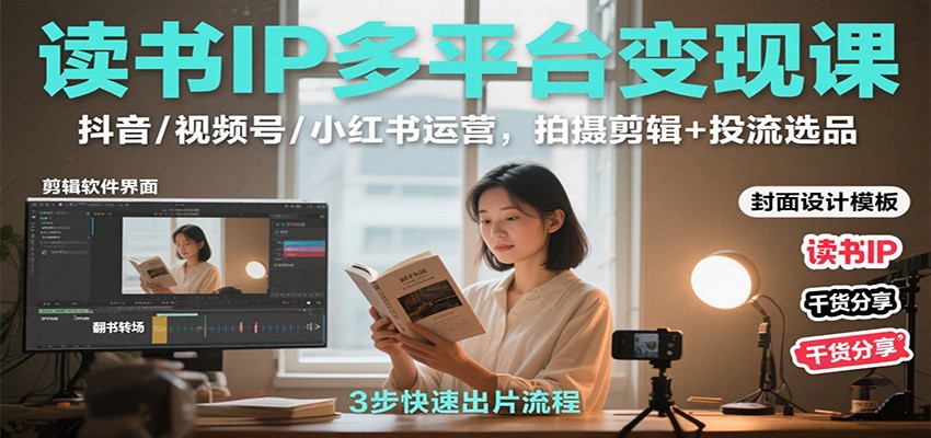 读书IP多平台变现课：抖音/视频号/小红书运营，拍摄剪辑+投流选品-盛科网创