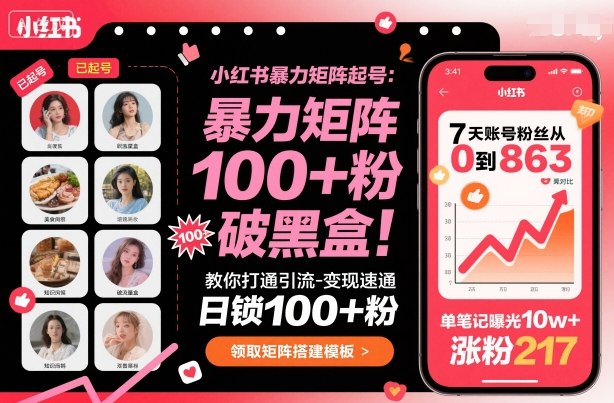 小红书暴力矩阵起号，教你打通引流-变现速通，日锁100+粉，破流量黑盒-盛科网创