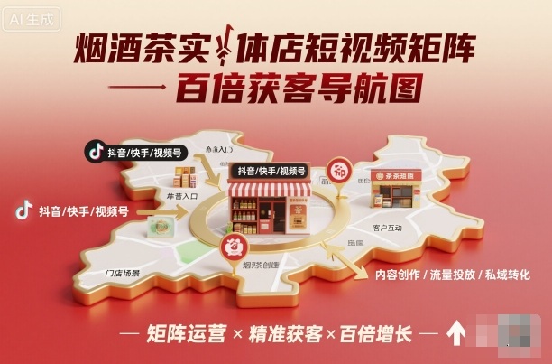 烟酒茶实体店短视频矩阵百倍获客导航图-盛科网创
