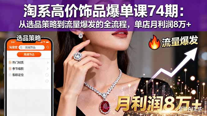 淘系高价饰品爆单课74期：从选品策略到流量爆发的全流程，单店月利润8万+-盛科网创