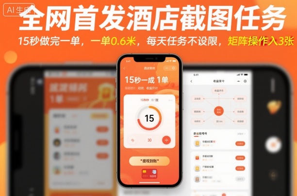 全网首发酒店截图任务，15秒做完一单，一单0.6米，每天任务不设限，矩阵操作日入3张【揭秘】-盛科网创