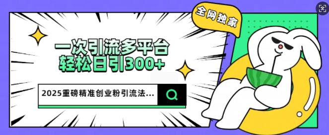 2025重磅全网独家引流法，一次多平台，轻松日引300+精准创业粉-盛科网创