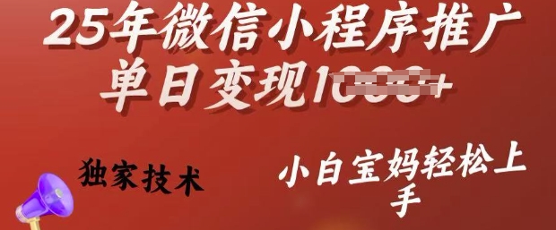 25年微信小程序推广单日变现多张，独家技术，小白宝妈轻松上手【揭秘】-盛科网创