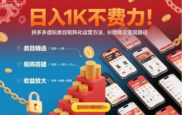 日入1K不费力！拼多多虚拟类目矩阵化运营方法，长效稳定变现路径-盛科网创