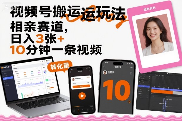 视频号搬运玩法，相亲赛道，日入3张+，10分钟一条视频-盛科网创