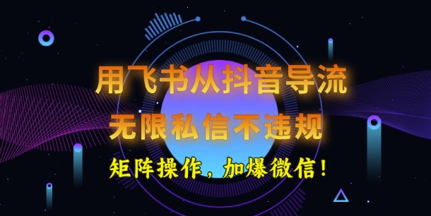 用飞书从抖音导流，无限私信不违规，抖音截流创业粉-盛科网创