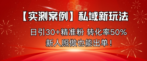 【实测案例】私域新玩法，日引30+精准粉，转化率50%，新人照做也能出单！-盛科网创