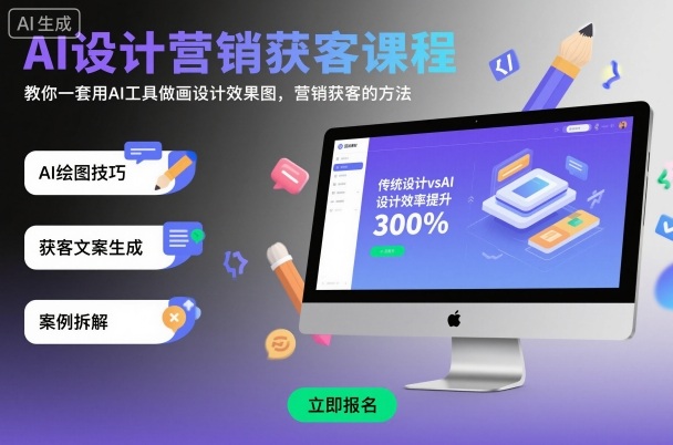 AI设计营销获客课程，教你一套用AI工具做画设计效果图，营销获客的方法-盛科网创