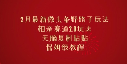 2月最新微头条野路子玩法，相亲赛道2.0玩法，无脑复制粘贴，保姆级教程-盛科网创