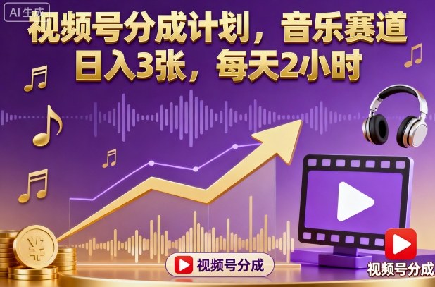 视频号分成计划，音乐赛道，日入3张，每天2小时-盛科网创