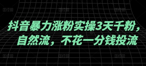 抖音暴力涨粉实操3天千粉，自然流，不花一分钱投流，实操经验分享-盛科网创