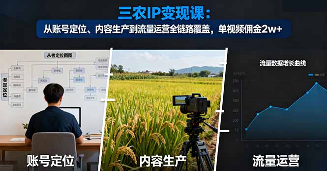 三农IP变现课：从账号定位、内容生产到流量运营全链路覆盖，单视频佣金2w+-盛科网创