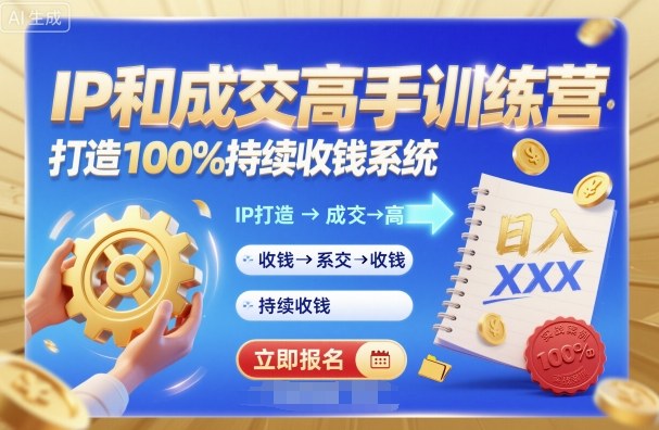 带你成为IP和成交高手的训练营，打造100%持续收钱系统-盛科网创