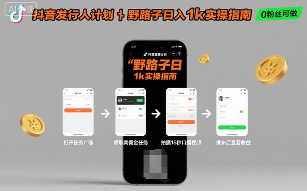 抖音发行人计划全新野路子玩法，随时随地，只要有手机，就能操作，日入1k+【揭秘】-盛科网创
