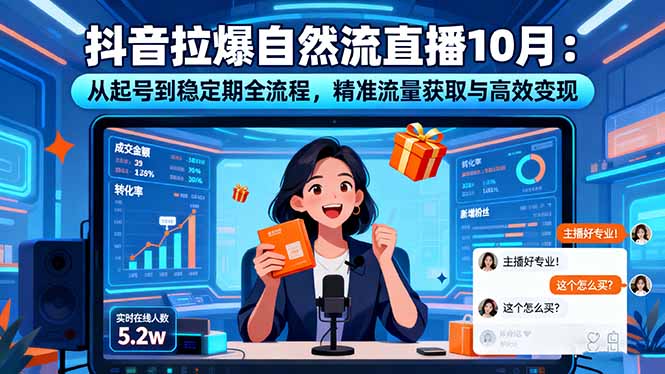 抖音拉爆自然流直播10月：从起号到稳定期全流程，精准流量获取与高效变现-盛科网创