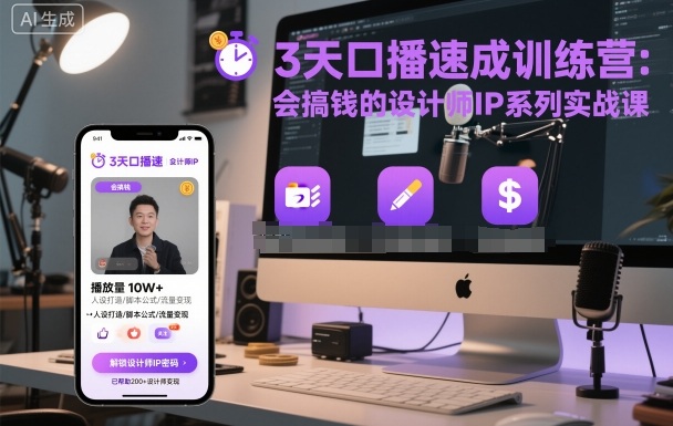 3天口播速成训练营，会搞钱的设计师IP系列实战课-盛科网创