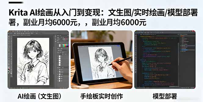 Krita AI绘画从入门到变现：文生图/实时绘画/模型部署，副业月均6000元-盛科网创