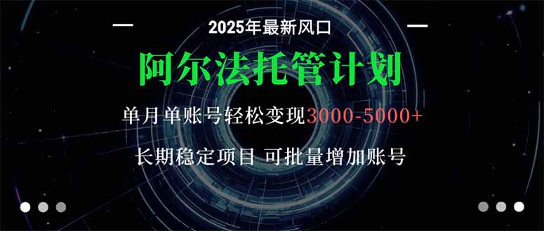 阿尔法托管计划 单账号月入3000-5000，长期稳定项目，新手小白轻松上手。-盛科网创