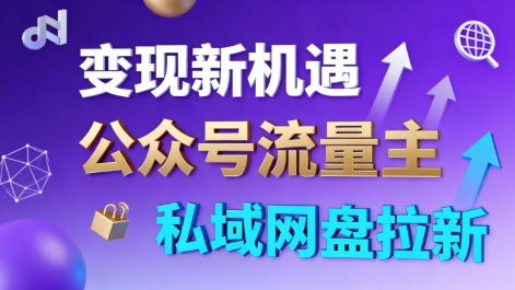 公众号流量主+私域网盘拉新，多方式变现，简单易上手，当天就有收益-盛科网创