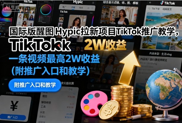 国际版醒图Hypic拉新项目TikTok推广教学，一条视频最高2W收益(附推广入口和教学)-盛科网创