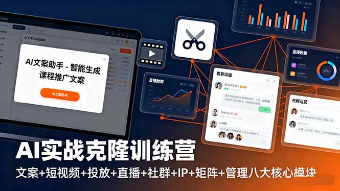 AI实战克隆训练营：文案+短视频+投放+直播+社群+IP+矩阵+管理八大核心模块-盛科网创