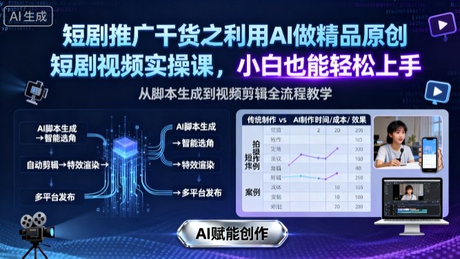 短剧推广干货之利用AI做精品原创短剧视频实操课，小白也能轻松上手-盛科网创