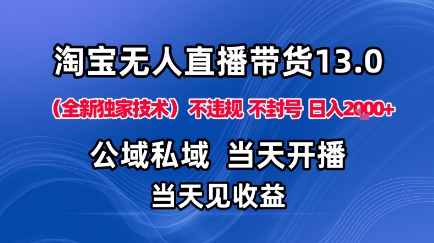 淘宝无人直播13.0，公域私域技术，不封号，不违规布局下半年旺季赛道，日入1K+(独家技术)【揭秘】-盛科网创
