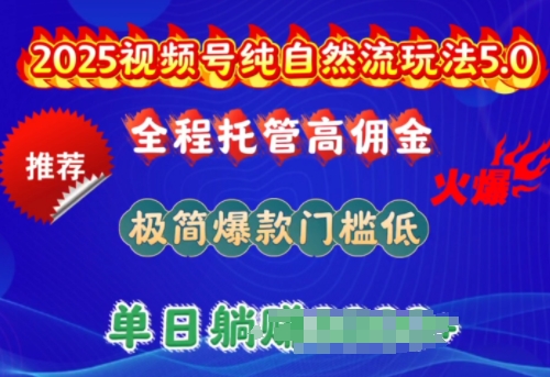 2025视频号纯自然流玩法5.0，全程托管高佣金，极简爆款门槛低，单日收益多张【揭秘】-盛科网创