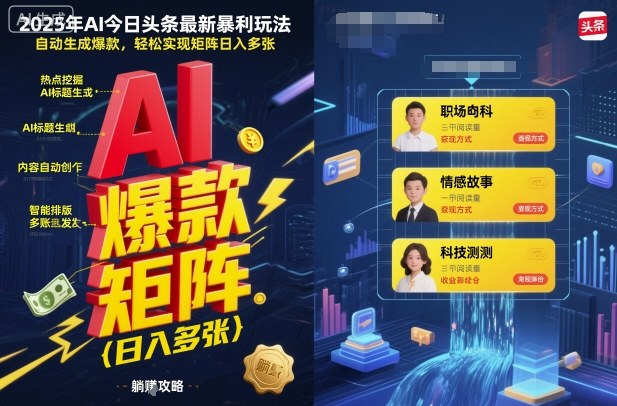 2025年AI今日头条最新暴利玩法，自动生成爆款，轻松实现矩阵日入多张-盛科网创