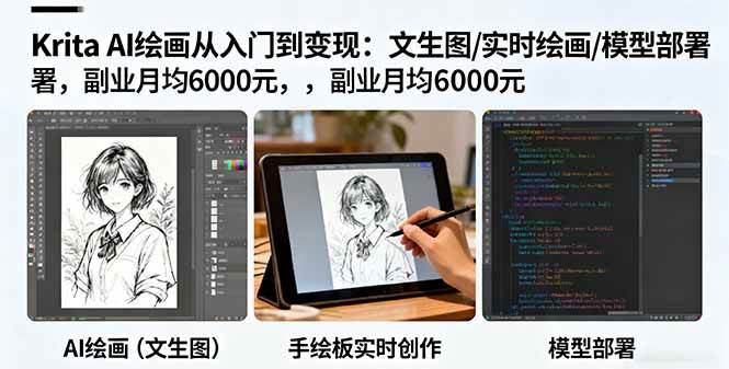 （16222期）Krita AI绘画从入门到变现：文生图/实时绘画/模型部署，副业月均6000元-盛科网创