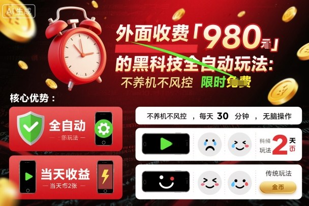 外面收费980的黑科技全自动玩法，不养机不风控，每天30分钟，无脑操作，当天收益2张【揭秘】-盛科网创