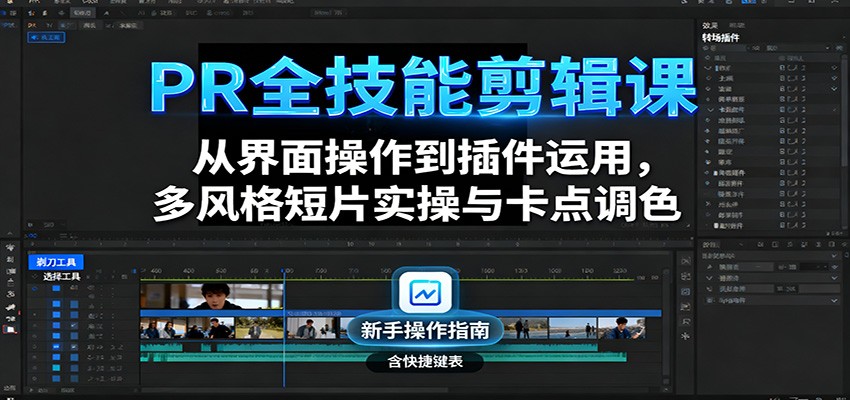 PR全技能剪辑课：从界面操作到插件运用，多风格短片实操与卡点调色-盛科网创