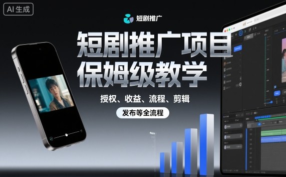 短剧推广项目保姆级教学，授权、收益、流程、剪辑，发布等全流程-盛科网创