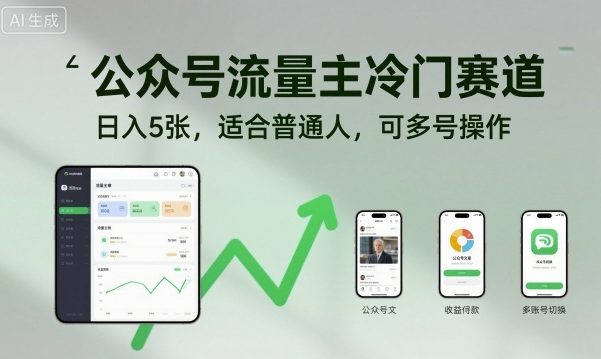 公众号流量主冷门赛道，日入5张，适合普通人，可多号操作-盛科网创