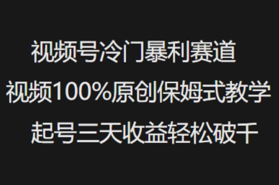 视频号冷门暴利赛道视频100%原创保姆式教学起号三天收益轻松破千-盛科网创