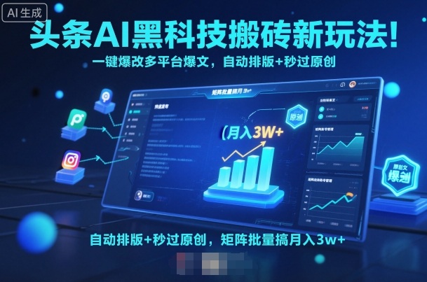 头条AI黑科技搬砖新玩法！一键爆改多平台爆文，自动排版+秒过原创，矩阵批量搞月入3w+【揭秘】-盛科网创