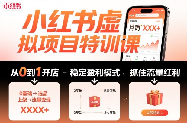 小红书虚拟项目特训课，帮你从0到1打造稳定盈利的店铺，抓住流量红利(更新9月)-盛科网创
