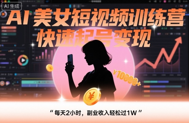 AI美女短视频训练营，快速起号变现，每天2小时，副业收入轻松过1W-盛科网创