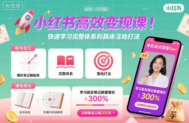小红书高效变现课，快速学习小红书完整体系和具体落地打法-盛科网创