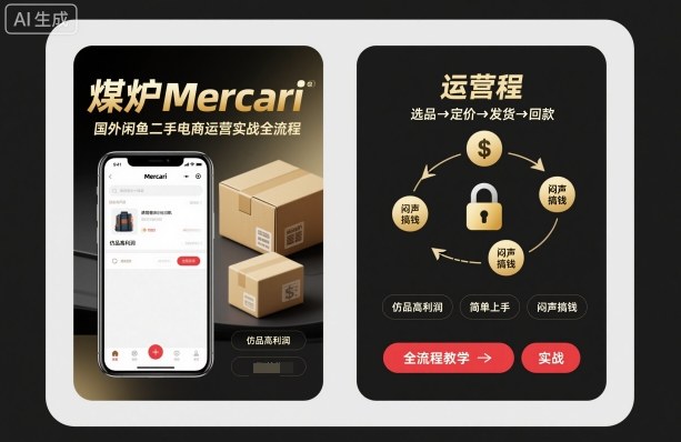 煤炉Mercari国外闲鱼二手电商运营实战全流程，仿品高利润，简单上手，闷声搞钱-盛科网创