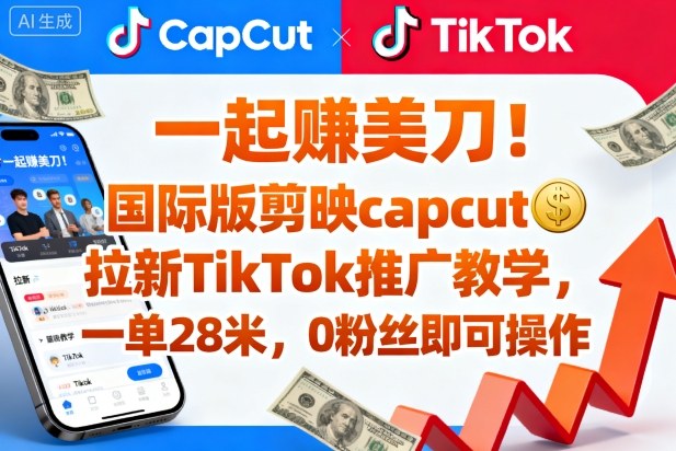 一起賺美刀！国际版剪映capcut拉新TikTok推广教学，一单28米，0粉丝即可操作(附推广入口和教学)-盛科网创